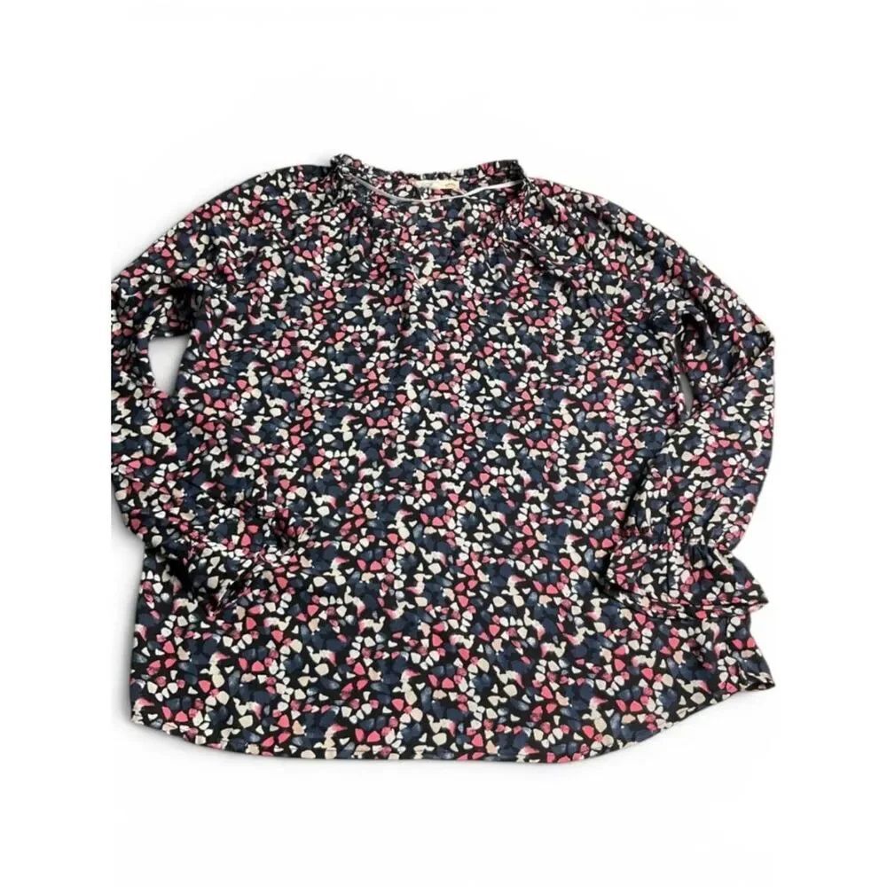 C&C California Blouse Ditsy Abstract Print Long Sleeve Lightweight V-Neck Top L